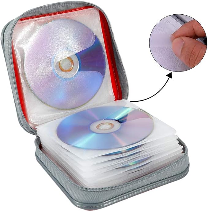 CD Case, 40 Capacity CD DVD Case Wallet Holder Portable Disc VCD Heavy Duty Binder Storage Organizer (Red)