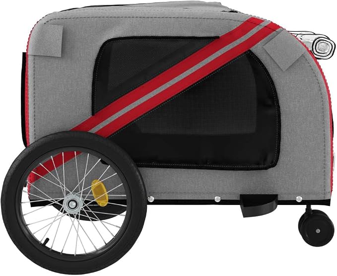 Pet Bike Trailer for Small Dogs, Foldable Bicycle Cargo Trailer with Sturdy Iron Frame, Oxford Fabric and PVC Cover, Easy Entry Doors and Mesh Windows for Comfort and Airflow