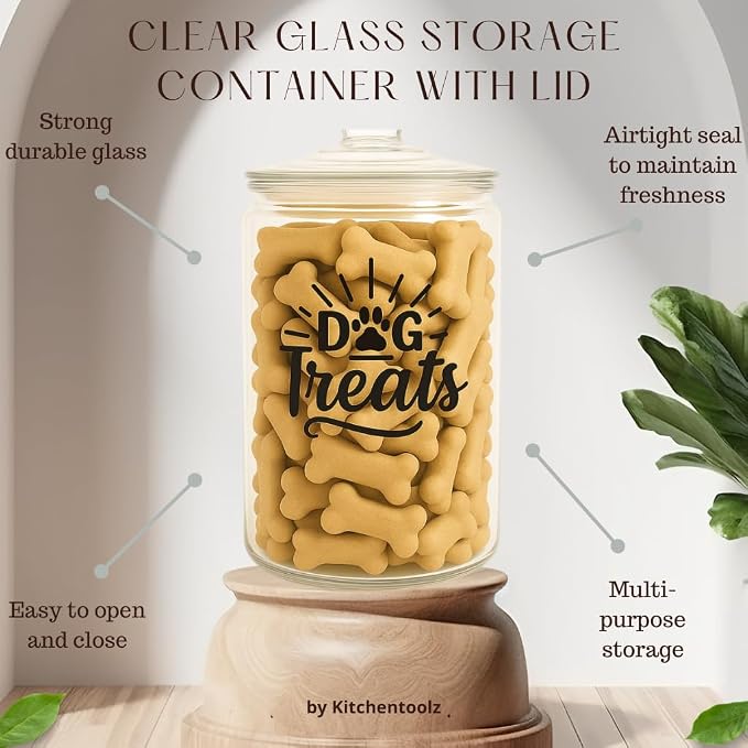 2-Gallon Dog Treat Container Airtight – Large Glass Jar for Countertop, Stylish Dog Treats Container & Dog Cookie Jar, Perfect Dachshund Accessories & Dog Treat Storage