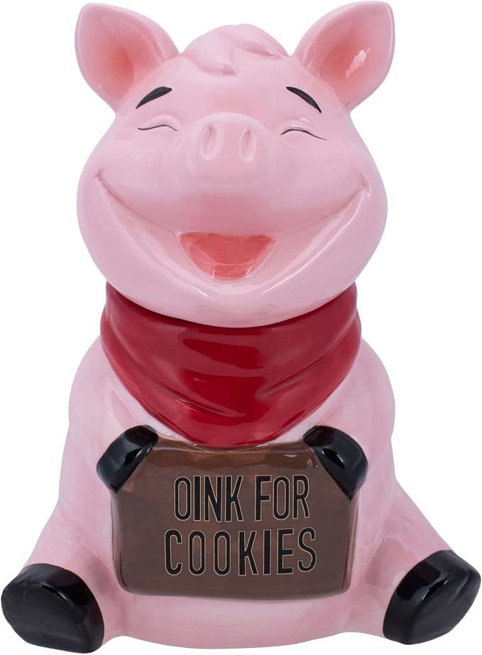 Dolomite Ceramic 10.4 x 7.6 Everyday Cookie & Candy Jar with Airtight Lid: Perfect for Kitchen Canisters, Pet Treat Containers & Decorative Farmhouse Storage, Pig Sign Oink