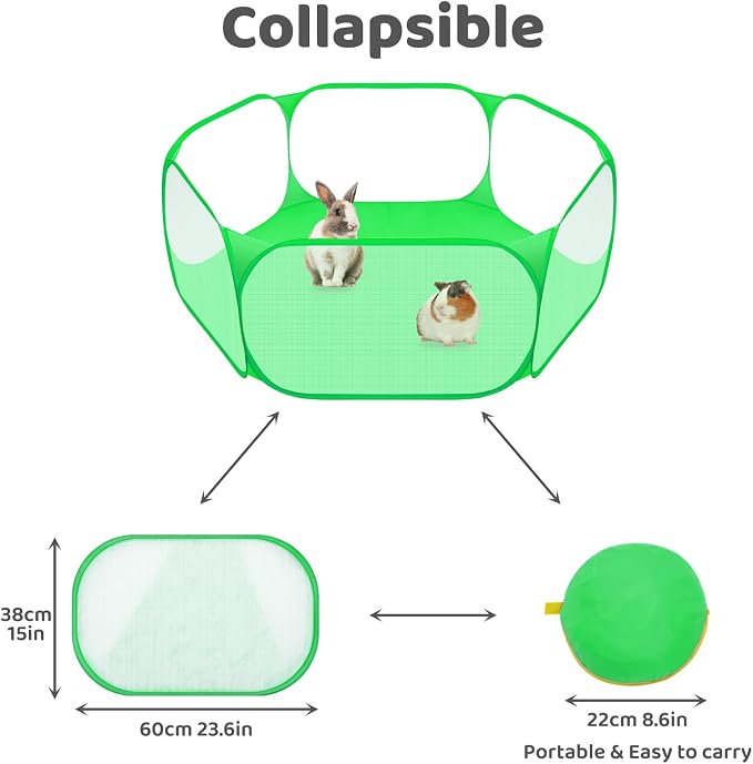 Amakunft Small Animal Playpen, Pop-Up Portable Play Yard for Guinea Pigs, Rabbits, Hamsters, Hedgehogs, Foldable Exercise Fence with Breathable Mesh for Indoor Outdoor Use