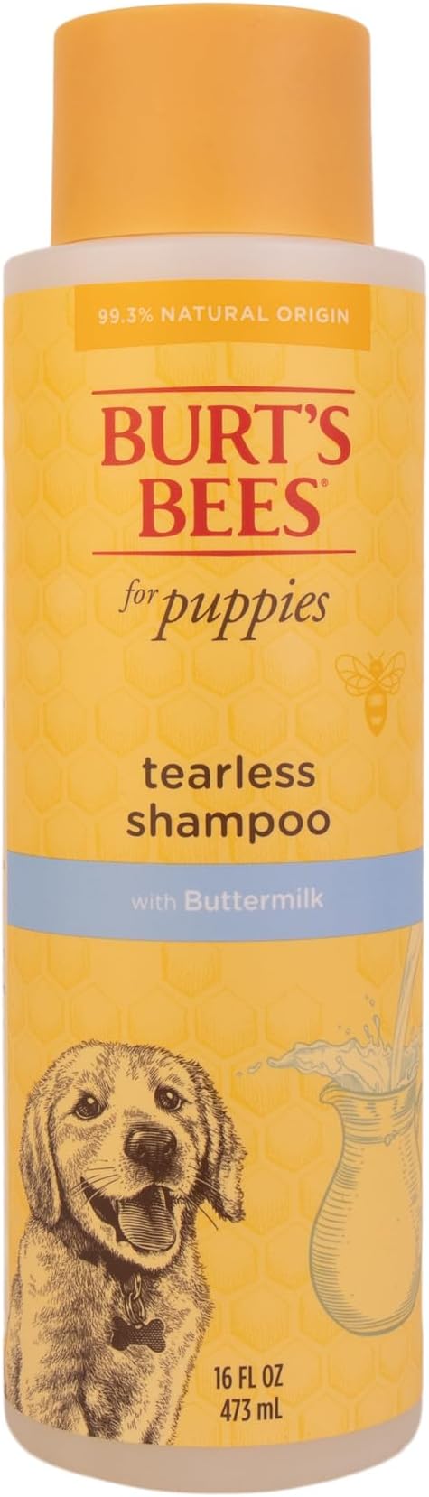 Burt's Bees for Pets Tearless Puppy Shampoo with Buttermilk and Flaxseed Oil, Gentle Dog Shampoo for Puppies 8+ Weeks, Fragrance Free Coat Cleanser with 95% Natural Origin Formula, 16 Fl Oz