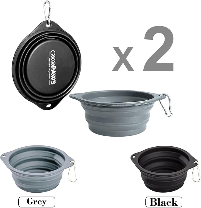2 Pack Silicone No Spill Collapsible Travel Dog Feeding Bowls | Food-Grade Silicone, BPA Free, Travel Pet Bowls, with Carabiner Clip for Hiking, Durable & Quality, Dishwasher Safe
