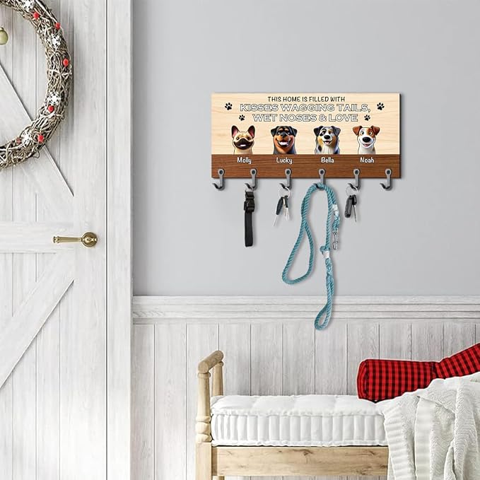 Personalized Dog Leash Holder for Wall, Custom 3D Dog Butt Leash Holder with Name, Hooks for Leashes, Keys, Collars, Christmas Birthdays Housewarming Gift for Pet Lovers (Style-4)