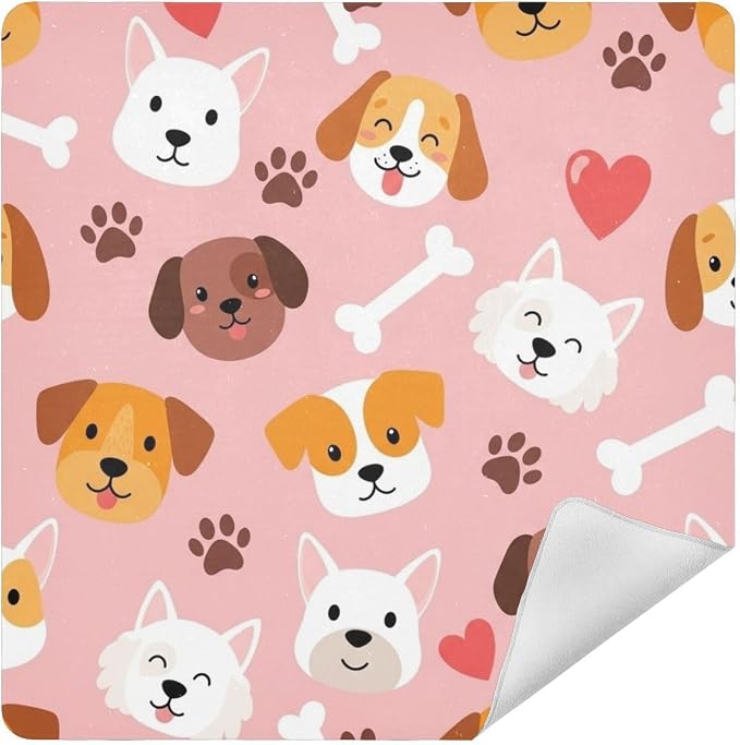 Emelivor Pets Dogs Pink Print Self-Adhesive Magic Cloth Makeup Bag Portable Cosmetic Bag for Travelling Camera Lens Wrap Travel Organizer for Cosmetics Electronics, 17.7x17.7in