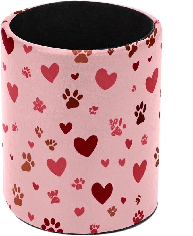 Faux Leather Pen Holder for Desk, Pencil Organizer Pet Paws Pen Cup Desk Decor Makeup Brush Holder Storage for Office Home
