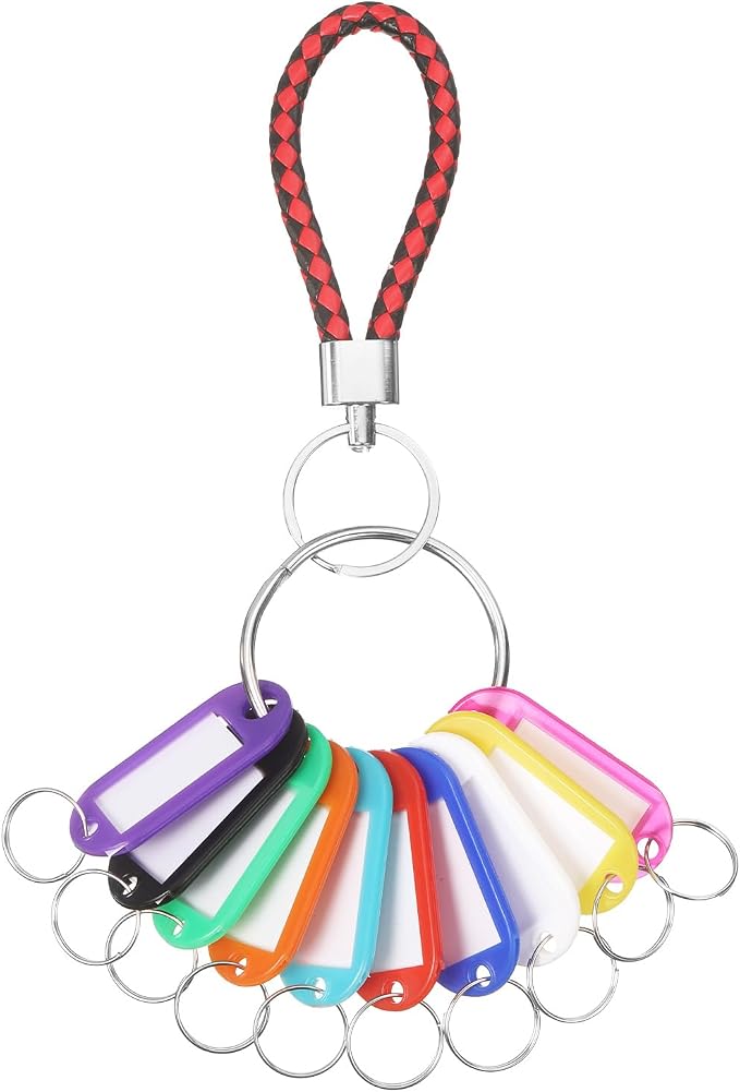 PATIKIL Key Tags with Labels, Key Organizer Keychain Markers Tags Holder with Bold Steel Ring and Braided Strap for Office