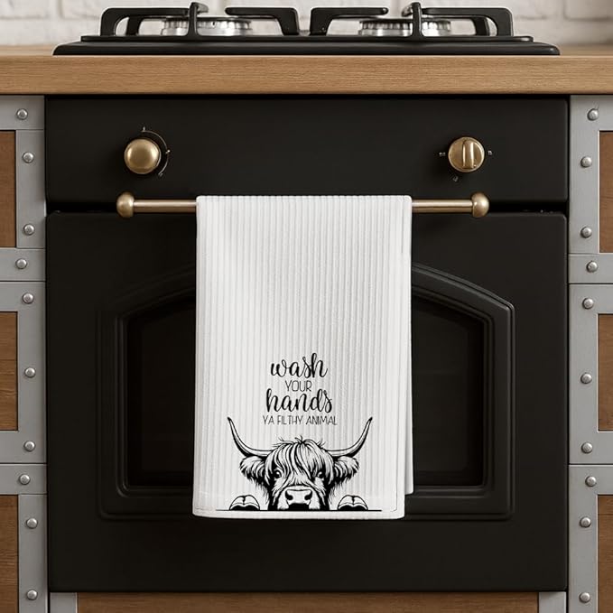 Cute Highland Cow Kitchen Towels Decor for Farmhouse,Highlands Cows Theme Dish Towels Gifts for Women Mom Nieces Grandma Friend,Highland Cow Hand Towel for BathroomDrying Cloth Tea Towel