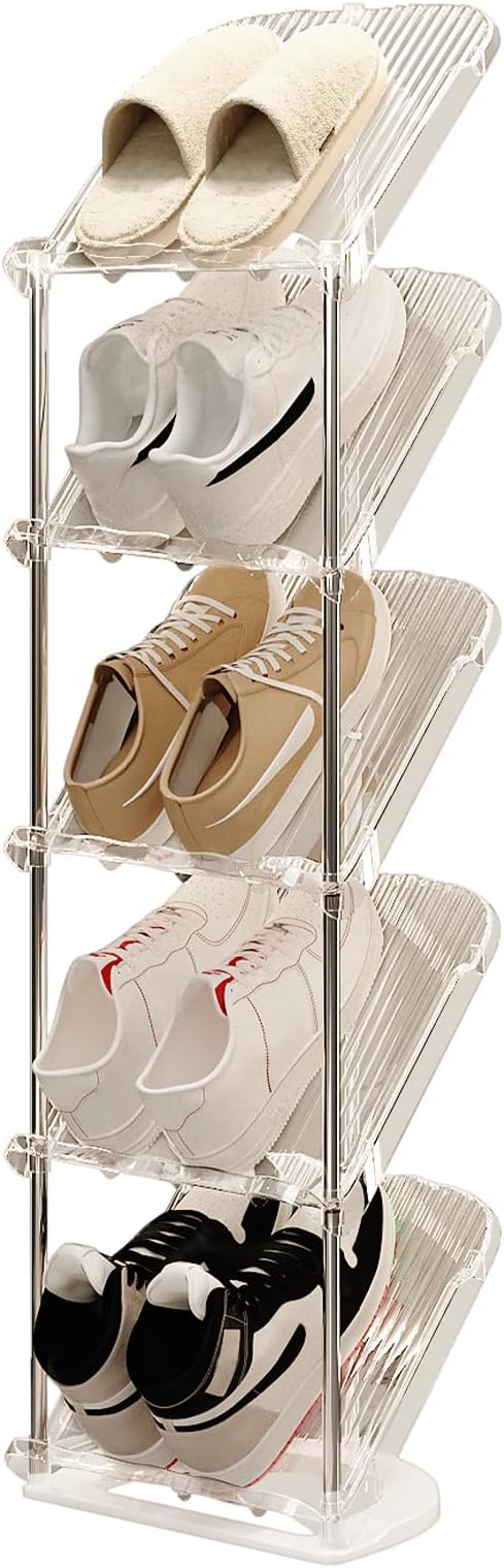 YYW Transparently Narrow Shoe Rack, Vertical Shoe Rack for Entryway Corner | Small Shoe Storage Organizer, Save Space Slim Shoe Shelf for Front Door Entrance, Easy To Assemble, PET Material