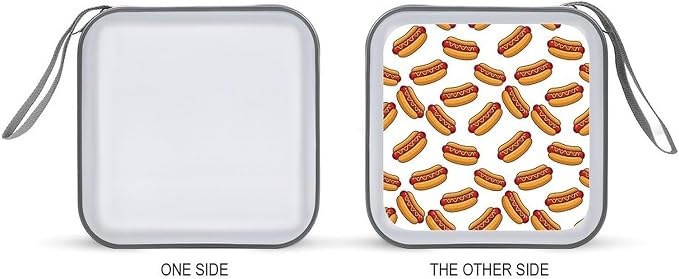 Portable CD Holder Case with Strap Hot Dog Food, 40-Capacity Hard Plastic Storage Binder, Protective Wallet for Car Office Travel