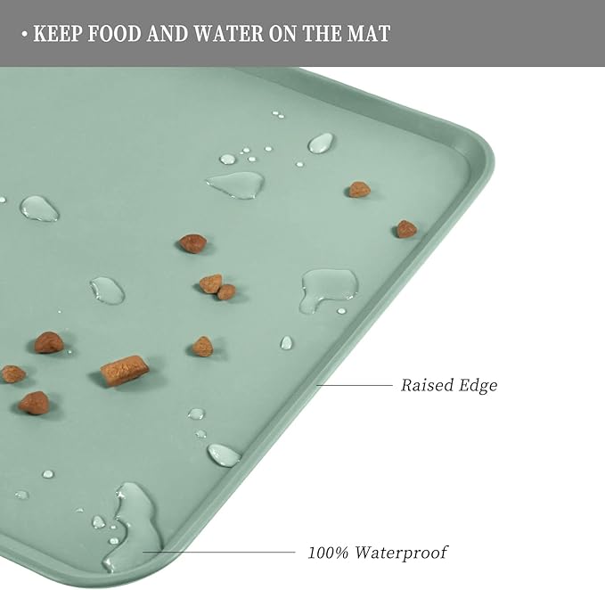 Reopet Waterproof Pet Feeding Mat, Non-Slip Silicone Placemats for Dog Cat Food and Water Bowl, High Raised Edges to Prevent Spills and Protect Floors