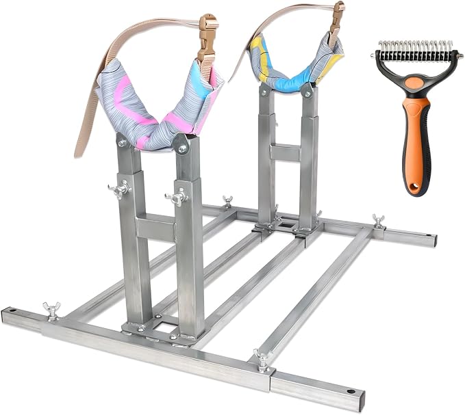 Dog Breeding Stand, Stainless Steel Breeding Stand for Dogs, Shoulder Height 17.5 IN-35.5 IN,Pet Fixed Bracket for Medium to Large Dogs,Adjustable Height and Length,Strong Grooming Breeding Stand（L）