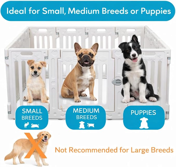 BIRDROCK HOME Dog Playpen w/Door, 16 Panel, 25.6in H | Strong Plastic, Non-Slip Puppy Playpen, Secure Pet Gate | Indoor Outdoor Fence | Configurable Panels | Medium to Large Pets - White | 17-Panel Durable Plastic Playpen for Puppies and Small Dogs, Pe...