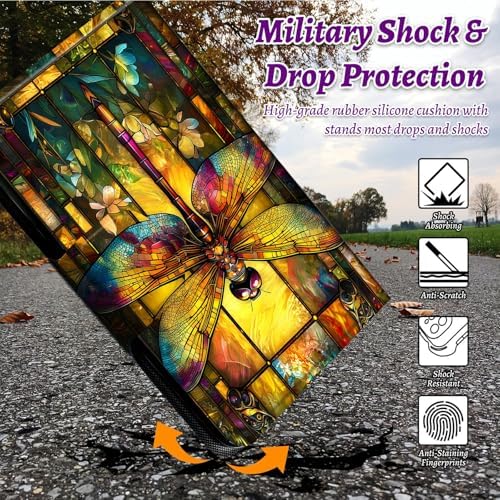 Rotating Handle Case for Samsung Tab S10 Ultra 2024/Galaxy S9 Ultra 2023 14.6", 360 Degree Swivel Kickstand with Magnetic Closure Shockproof Leather Protective Cover, Retro Dragonfly