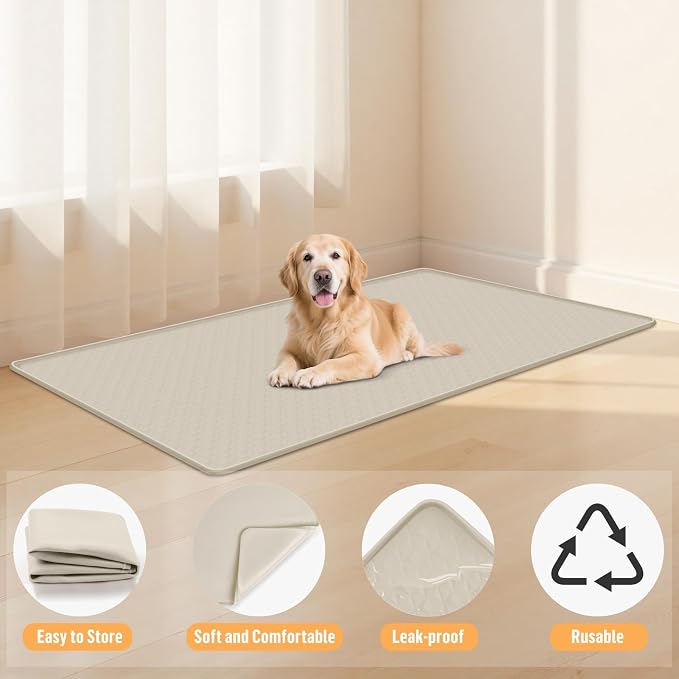 Silicone Dog Bed Mat 51"x 25.6" Crate Mat for Dog Cages, Beige | Extra Large Kennel Mat with Raised Edge, Washable, Leakproof, Waterproof Dog Mat for Crate, Dog Floor Mat to Protect Floors