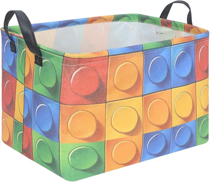 FXOLCSHE Building brick Basket,Building block book storage box,Laundry hamper,Waterproof foldable Kid's laundry basket,Shelf box,Baby Room decor(Building block)