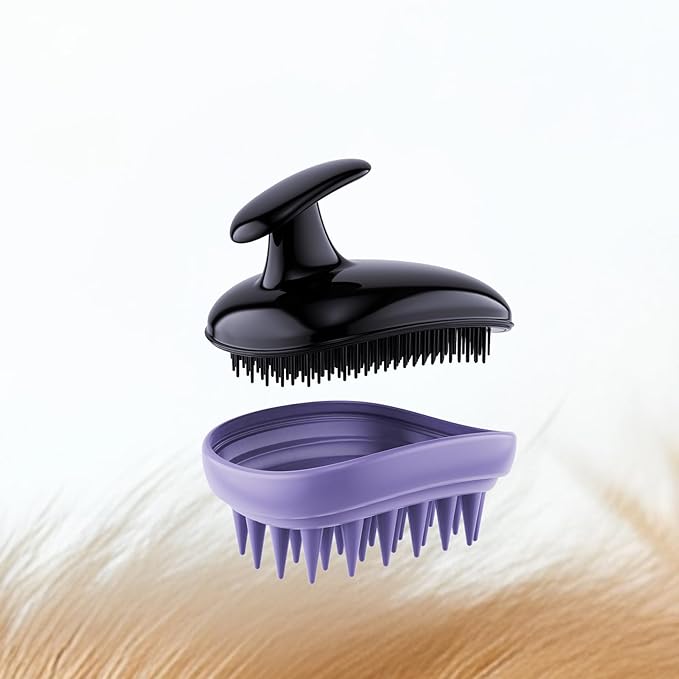 All-purpose Dog Shampoo Bath Brush,Pet Grooming & Soothing Massage Silicone Brush,Fits Ergonomically in the Hand for Long Short Haired Dogs and Cats(Black Purple)