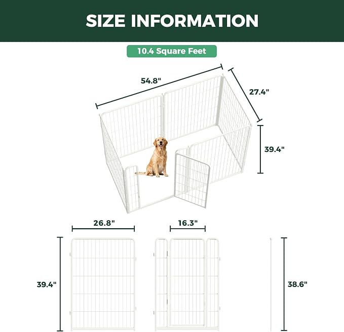 FXW Homeplus Indoor Dog Playpen, 40" H, 6 Panels, for Medium & Large Dogs | Stress-free play, Heavy-duty, Semi-open design, Easy setup, Threshold-free gate, Expandable, Patented
