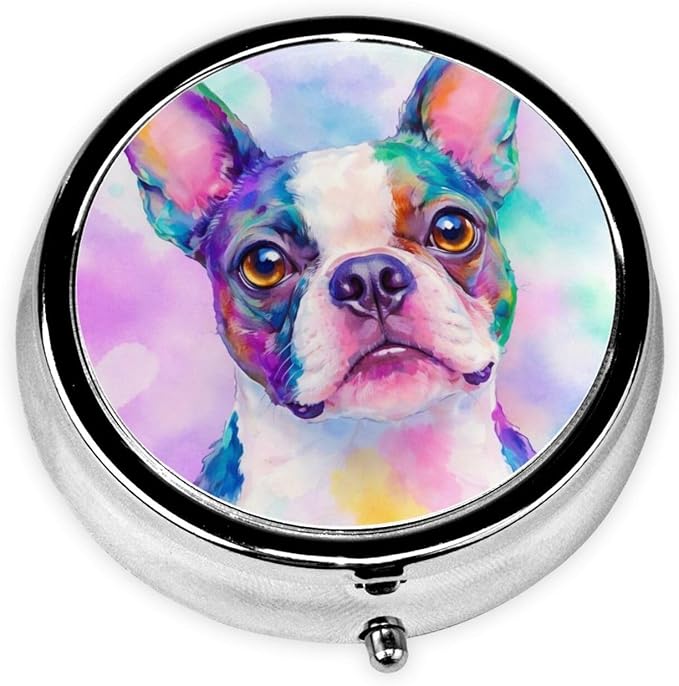 Pitbull Pet Dog Art Portable Pill Organizer | 3 Compartment, With Mirror, For Men Women, For Daily Supplements, Vitamins, Fish Oil, Jewelry, Candy, Travel