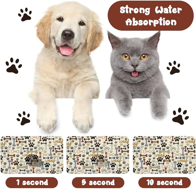 Dog Food Mats for Floors Waterproof, Pet Water Bowl Mats Pet Feeding Absorbent Placemats Beige 17 * 30 inch