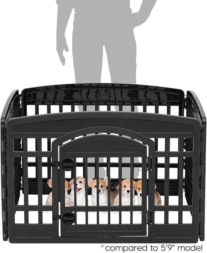 IRIS USA 4-Panel Dog Playpen, Pet Enclosure, Black | Pet Containment, Configurable Layout, Multi-Shape Setup, Custom Pen Configuration, Stable Non-Tip Base, Tool-Free Assembly