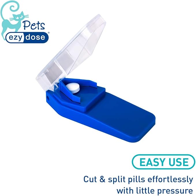 Ezy Dose Pet Pill Cutter with Safety Shield for Cats, Stainless Steel Blade | Daily Usage, Safely Cut Pills, Vitamins, Tablets in Half, Accurate and Easy Cutting, Travel Sized, BPA Free