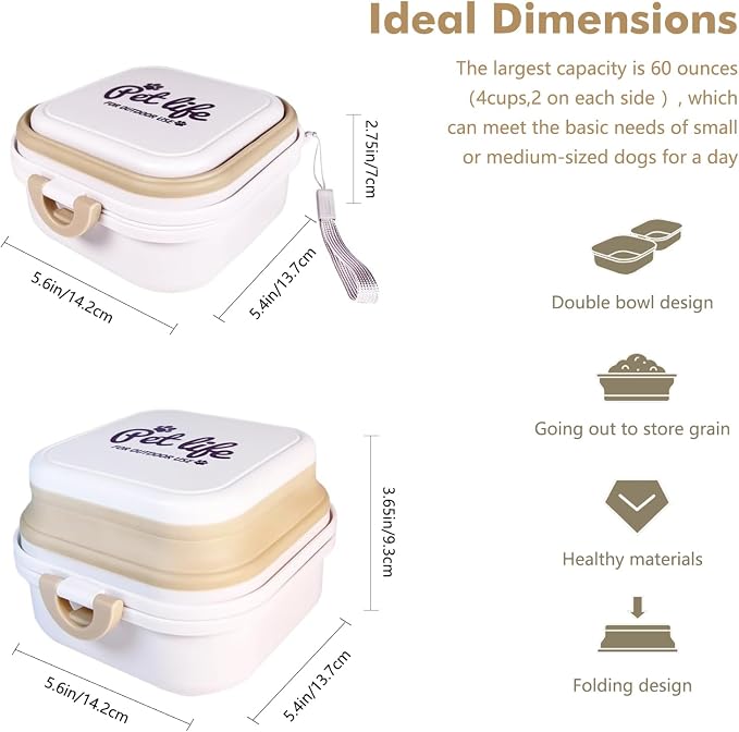Collapsible Dog Bowls, Travel Food and Water Double Bowl for Cats & Dogs, 2-in-1 Portable BPA-Free Feeding Solution, Perfect for Traveling, Camping & Walking (S/ 60oz)