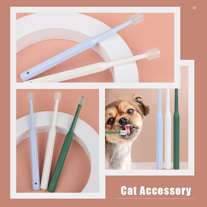 POPETPOP 2 Pcs 360-Degree Small Dog Cat Toothbrush, Soft Silicone Pet Toothbrush for Cat Deep Teeth Cleaning - Dog Dental Care (Green, Blue)
