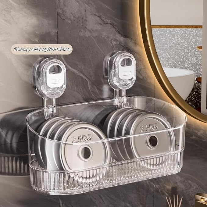 No-Drill Bathroom Suction Storage Box,Large Capacity & Strong Load-Bearing,Removable Shower Basket,Glacier Pattern Suction Cup Shower Caddy Hanging Shower Shelf Organizer (gray 1pcs)