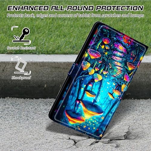 Universal Tablet Case for T-Mobile Revvl Tab 2 10.1" 2025/Revvl Tab 5G 10.36" 2023, 360 Degree Rotating Kickstand Protective Stand PU Leather Shell Cover for 9"-10.5", Blue Forest Mushroom