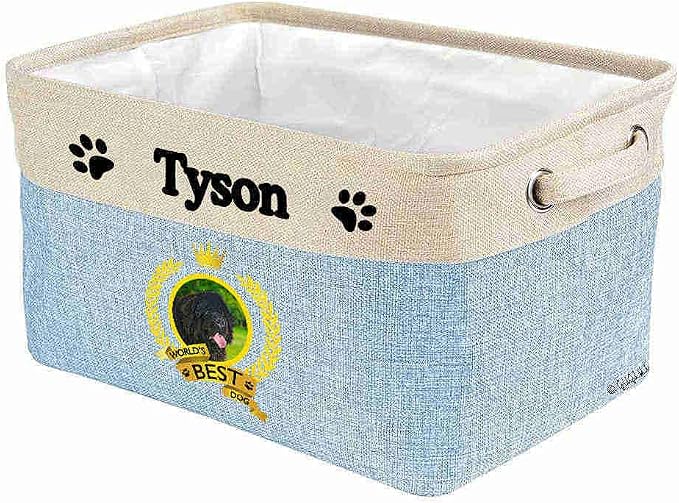 Custom Name Collapsible Dog Toy Storage Basket Bin World's Best Dog Adorable Newfoundland Foldable Pet Toy Box Closet Shelf Baskets Organizer for Bedroom Home Dog Cat with Handles Blue