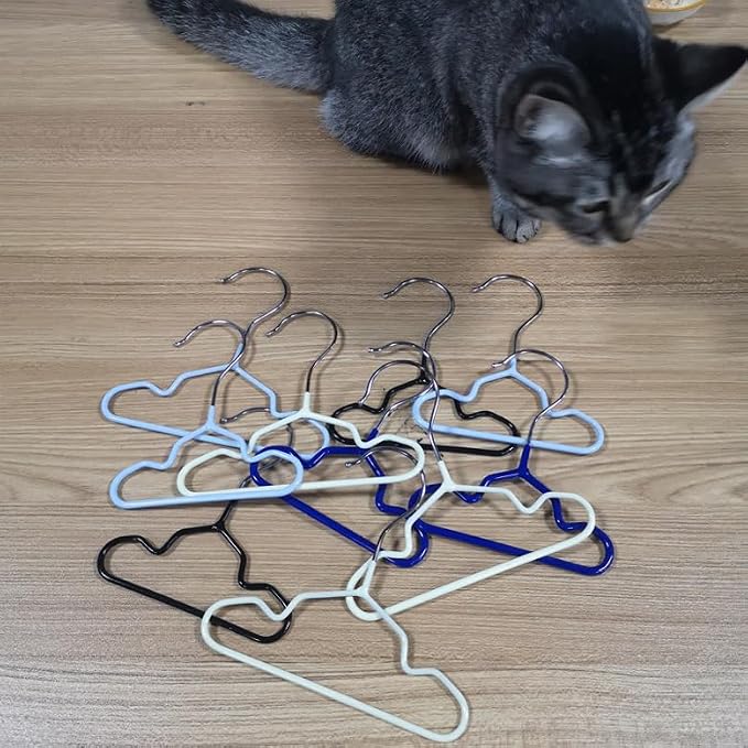 12 Pack Dog Clothes Hangers 7 Inch Wide Non-Slip Metal Pet Clothes Hangers Cat Clothing Holder Coat Hanger for Small Dogs Cats Puppy Chihuahuas (Beige)