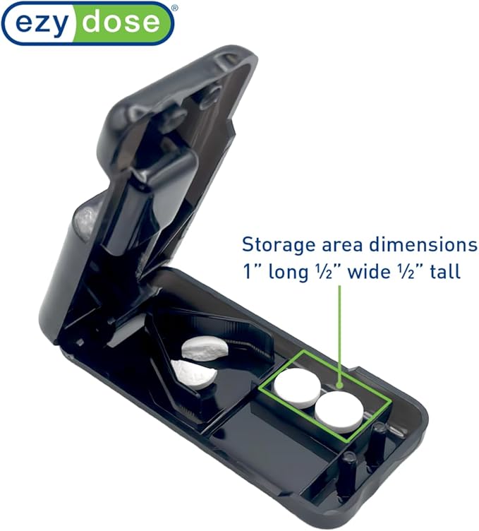 Ezy Dose Pill Cutter & Splitter, Built-in Pill Dispenser, Black | Easy-Cut Stainless Steel Blade for Tablets, Vitamins, Medication, Portable Pill Cutter for Seniors, Pets, Travel-Size