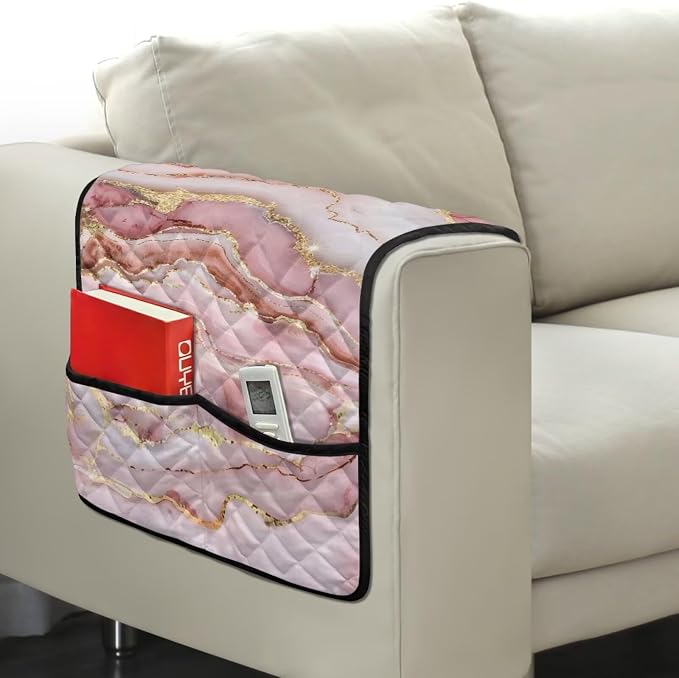 Pink Marble Sofa Arm Rest Covers Couch Arm Covers Stretch Armchair Cover Anti-Stain Sofa Slipcover Office Chair Armrest Protector for Armchair Furniture Protector