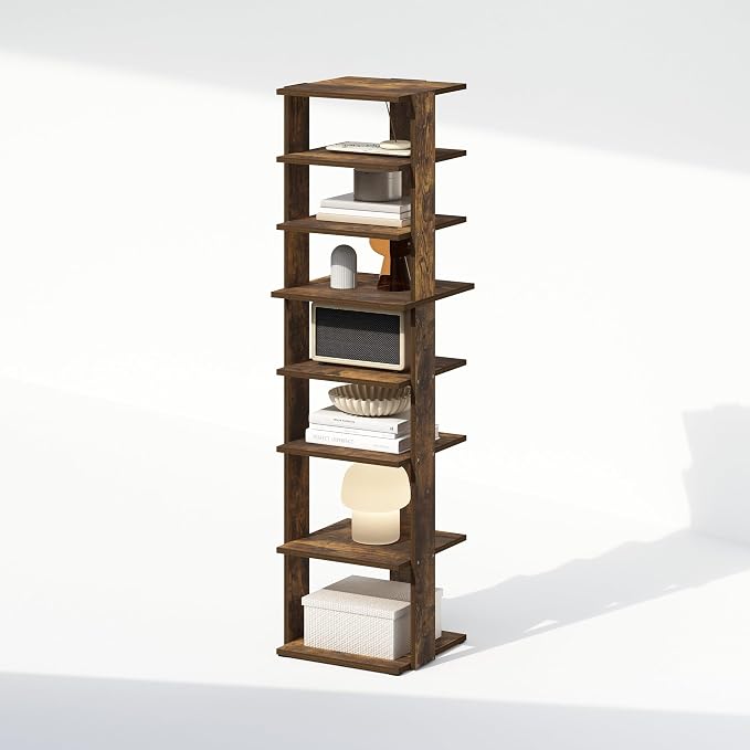 Furinno Turn-N-Tube Corner Shelf, 8-Tier Display Rack, Vertical Corner Storage Rack, Space Saving Organization and Storage, Entryway, Living Room, Closet, Amber Pine