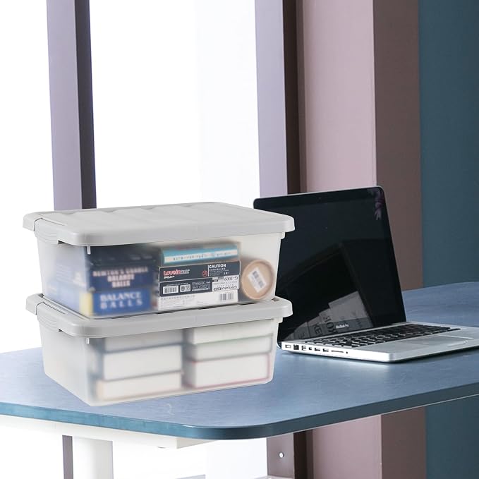 Wekioger 14 Quart Home Latch Storage Container Bin with Grey Lid, 2 Packs