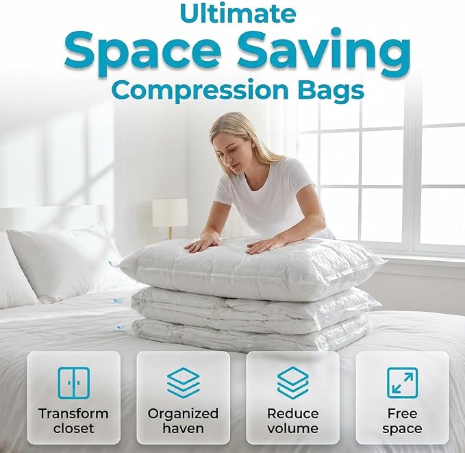 No-Pump Vacuum Storage Bags for Clothes, Bedding, Comforters & Blankets, Small, 3, Small
