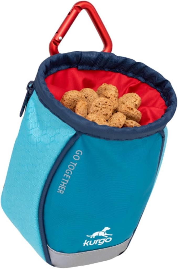 Kurgo Go Stuff It Dog Treat Bag, Coastal Blue | MOLLE-Compatible Training Pouch with Drawstring Closure, Zippered Storage Pocket, Reflective for Nighttime Visibility