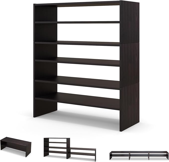 COSTWAY 6-Tier Shoe Rack, Extra Wide Shoe Shelf Organizer | Stackable Design, 31" Freestanding Storage Shoe Stand for Small Space Entryway Hallway Closet (Brown)