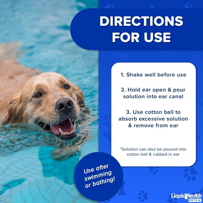 LIQUIDHEALTH Pets K9 Dog Ear Cleaner Wash Solutions - Infection Cleaning Hygiene Treatment Liquid Drops for Dogs, Canines, Puppies - for Use After Swimming or Bathing - Made in The USA (8 oz, 2Pack)