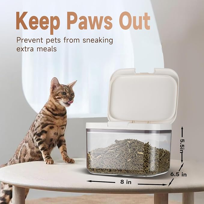 LivLab Mker 5 lb Airtight Dog Food Storage Container with Scoop, White | Airtight pop-lock lid with measuring cup; clear BPA-free bin stores dry dog or cat food, treats, rice, or flour.
