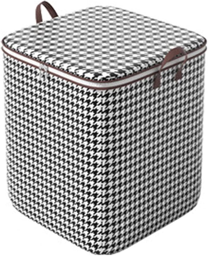 Fabric Storage Boxes with Lids Houndstooth Clothes Quilt Bins Container Organizers with Handle for Bedroom Closet (100, Square, 1, SB-123)