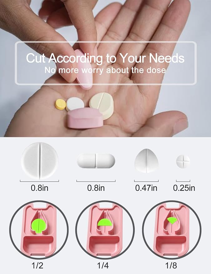 DUBSTAR Pill Cutter Splitter for Small and Tiny Large Pills Blue ＆ Pink | Pill Cutters with Removable Silicone Pad, Tablet Splitters Cuts Vitamins Tablets for Purse Pocket