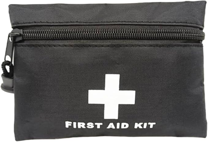 Red Emergency Pouch - Small Travel First Aid Bag for Car, Home, Office, Outdoors (Black 16x11cm)