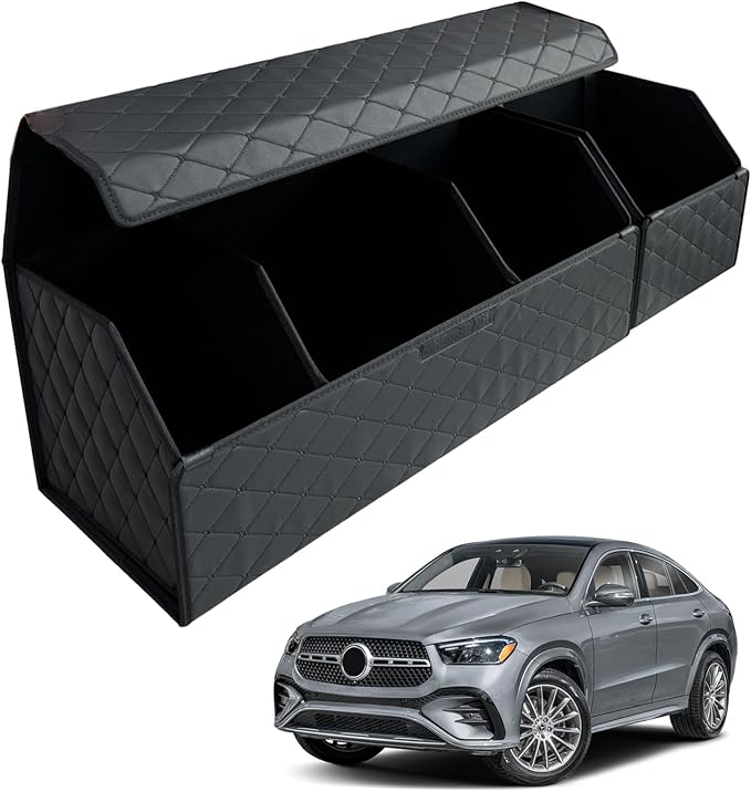 Car Trunk Organizer for For Benz GLE - Custom Fit,Easy Installation，Large Space Outdoor Trunk Organizer with Leather,Hook and Loop Fastener,4-Layer Cover,For Benz GLE 450 2020-2025