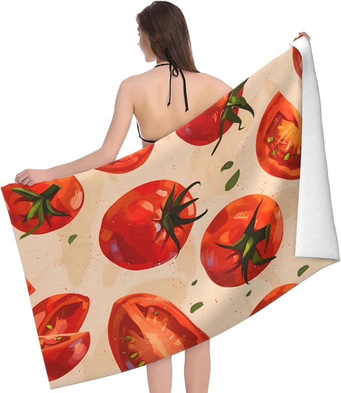 Tomato Pattern Beach Towel 31inx51in, Fun Sand-Free Microfiber Bath Towel Ultra Soft Quick Dry Pool Towel Absorbent Towel Lightweight Towel for Swimming Bathroom Decor