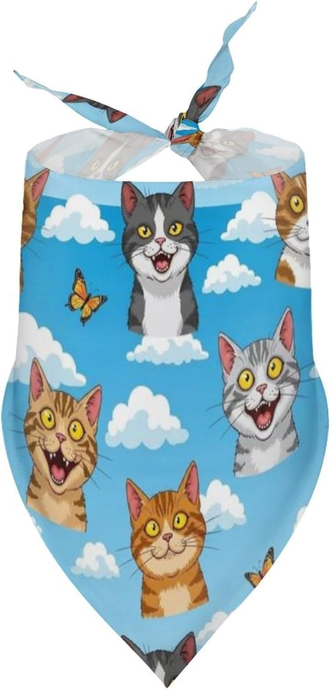 Lightweight Pet Scarf for Small to Large Dogs and Cats, Adjustable Scarves for Costume Accessories, Casual Daily Use (Cute Funny Cats)