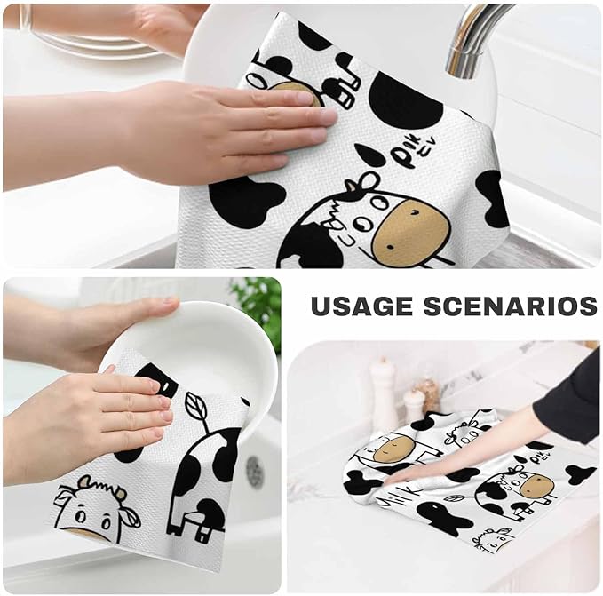 Cow 2Pcs Kitchen Towels Milk Black White Cow Print 16X24 Inch Ultra Soft Tea Towel Super Absorbent Terry Dish Towels for Kitchen Linens
