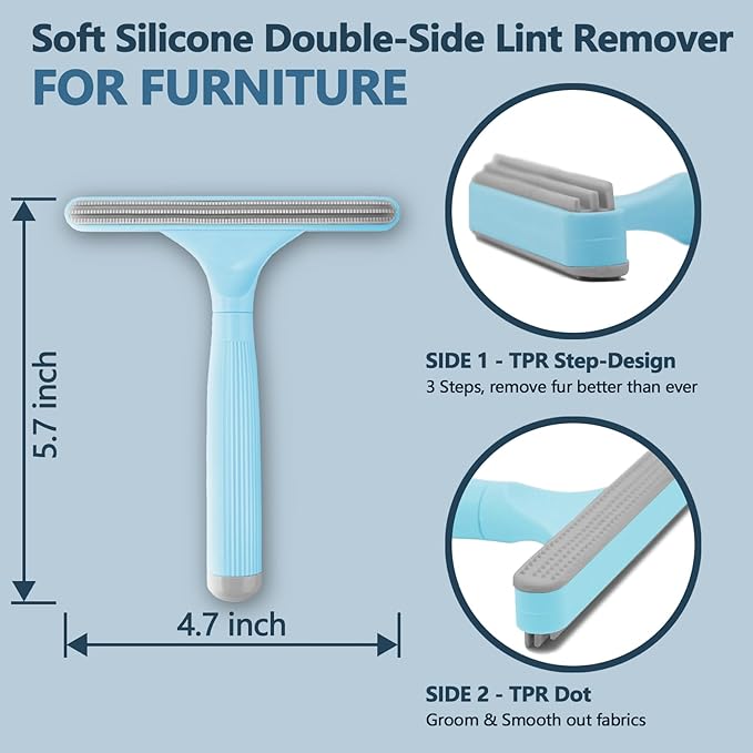 2 Pack Portable Pet Dogs Cats Hair Remover Lint Removal Shaver Tool Fur Scraper Carpet Rake for Couch Furniture Car Mats Fabric Sofa Clothes Bedding Blue