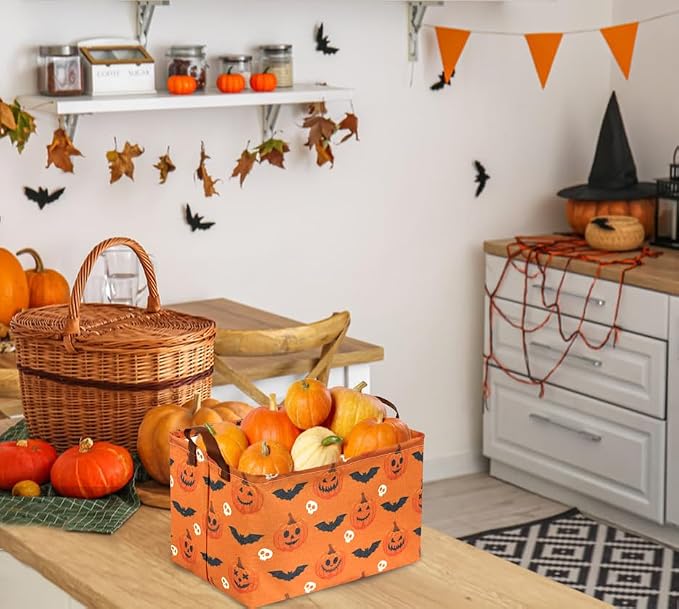 Rectangular Halloween Baskets,Pumpkin Basket for Kids with Handles. Candy Basket,Books Bins. (Halloween Pumpkin)
